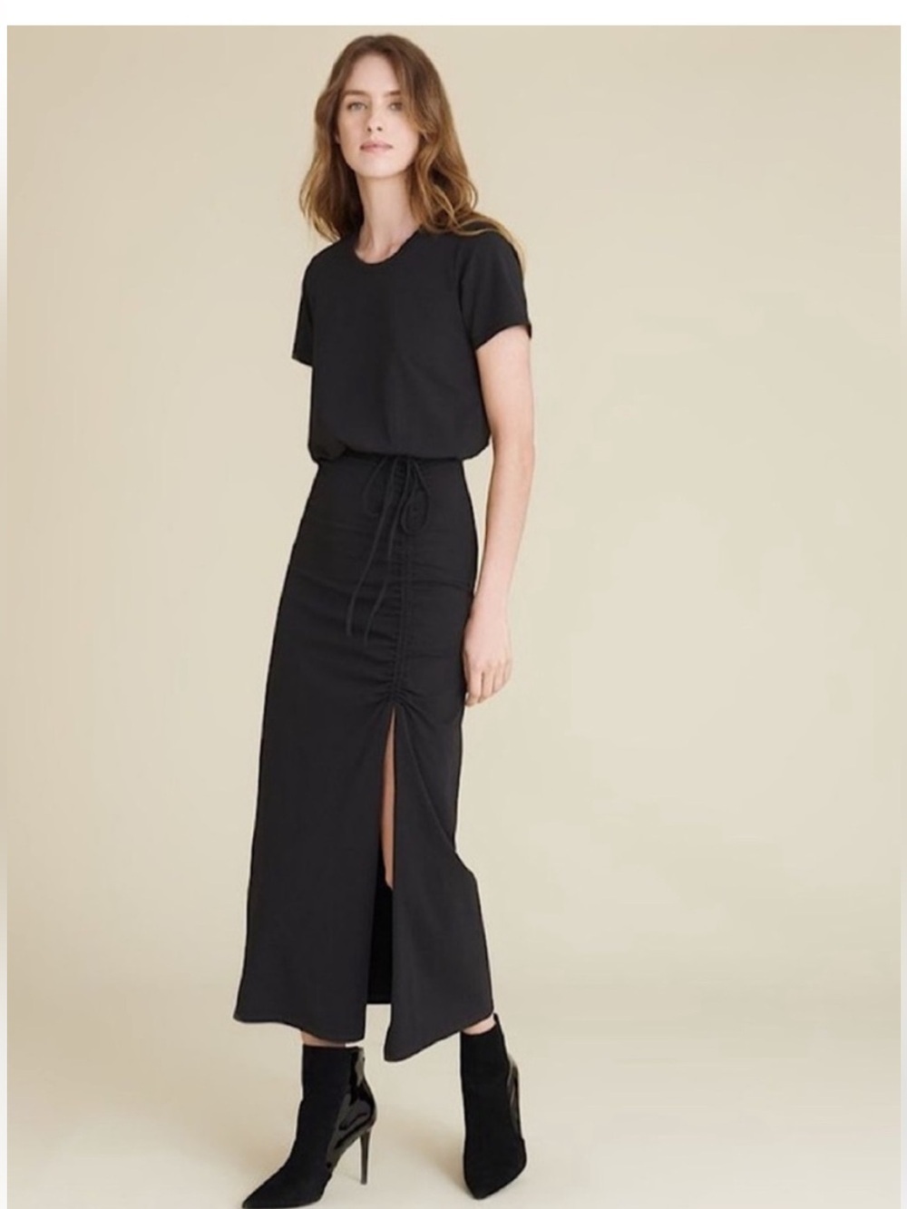 Veronica Beard Romi Ruched Midi Dress Cotton Shirt Dress Black Small